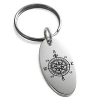 Marine Fleur De Lis od nehrđajućeg čelika gravirani kompas mali ovalni šarm privjesak za ključeve
