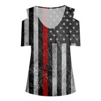 Rasprodaja, ženske ljetne majice, bluza s izrezom i printom za Dan neovisnosti, Ženske bluze s kratkim rukavima,
