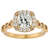 Dijamantni zaručnički prsten u obliku jastuka od žutog karatnog zlata za žene