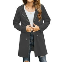 Casual kaput za žene-modni dugi rukavi s okruglim vratom i džepom s printom, labavi vrhovi s patentnim zatvaračem,