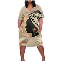 Ženska ljetna Casual haljina veličine plus s izrezom u obliku slova U i kratkim rukavima do koljena s džepom