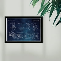 Simboli i predmeti Wynwood Studio uokvireni zidne umjetničke otiske 'Batmobile and Accessories Blue Chalkboard'