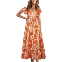 Ženska boho haljina uklopljena haljina ljetna haljina s izrezom u obliku slova u, boemska cvjetna haljina za plažu,