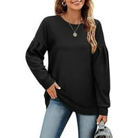 Hanerdun žene solidna pulover bluza ženska košulja dugih rukava gornja crna m