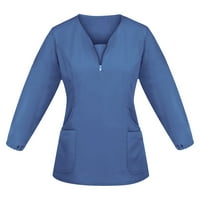 Ležerna bluza s izrezom u obliku slova u, jednobojni ljetni vrhovi dugih rukava za žene, nebesko plava 2 inča