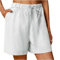 Ženske kratke hlače Rasprodaja Ženske pamučne lanene kratke hlače jednobojne udobne elastične Ležerne kratke hlače