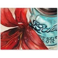 Ball Jar Red Lily Canvas Art by Jennifer Redstreake