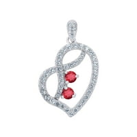 Ženski okrugli kubični cirkonij od srebra od srebra u dva crvena kamena srca modni šarmantni privjesak