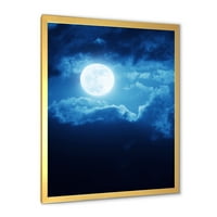 DesignArt 'Noć punog mjeseca u oblačnom nebu III' nautički i obalni uokvireni umjetnički tisak