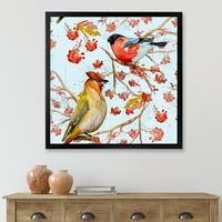 Dvije ptice koje sjede na granama tijekom jesenskog uokvirenog slikanja platna umjetnički tisak