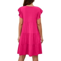 Ljetne haljine za žene solidna okrugla dekolte mini ležerna haljina kratkih rukava vruće ružičaste xl