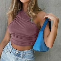 Olyvenn Rollback Crop Tops Slim Fit casual ležeran za ruševi Sling Seksi One Rame Summer Girls Love prsluk vrhovi