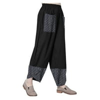 Leesechin se bavi ženskim hlačama povremene pamučne platnene patchwork nepravilne hlače s širokim nogama na klirensu