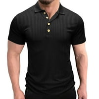 Košulje za muškarce ležerna čvrsta pruga za okretanje ovratnika bluza kratka rukava majica crna m