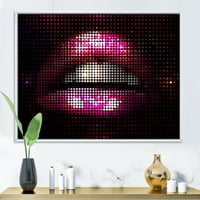 DesignArt 'Detalji pixellated Pink Woman Lips' Modern Framed Canvas Wall Art Print