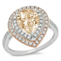 2,5-karatni žuti Moissanite u obliku kruške, 14-karatno bijelo ružičasto zlato, Halo vjenčani prsten za godišnjicu