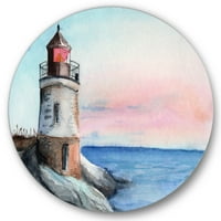 Svjetionik na kamenoj obali u Dawn slikarskim umjetničkim otiscima