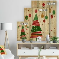 DesignArt 'Dekonstruirani apstraktni crveno i zeleno božićno drvce' Otisak na prirodnom borovom drvetu