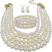 Biserna ogrlica za žene sloj FAU narukvica s biserom i naušnice Postavite kostim biserni nakit