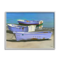 Čamci na obalnoj obalnoj plaži prijevoz slika siva uokvirena umjetnička print zidna umjetnost
